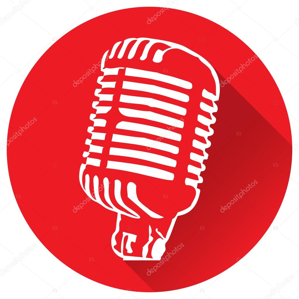 White silhouette of a microphone in a flat icon vector