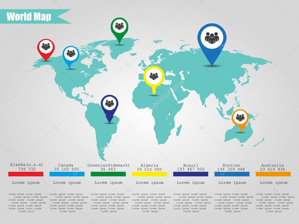 Colorful modern infographic world map  Vector illustrator