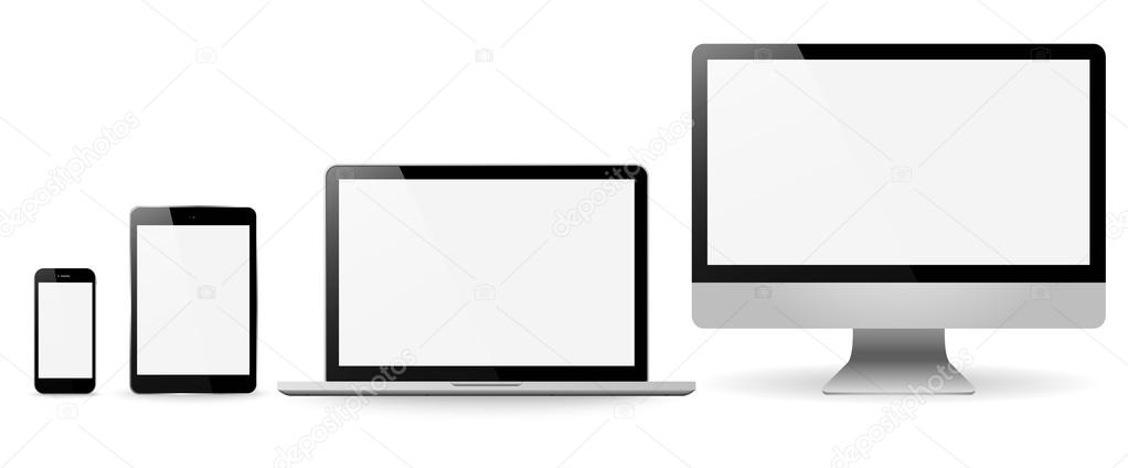 Set realistic Monitors laptop tablet and phone vector illustrati