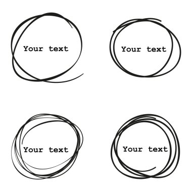 Set of 4 Hand Drawn Scribble Circles, vector elements design  clipart