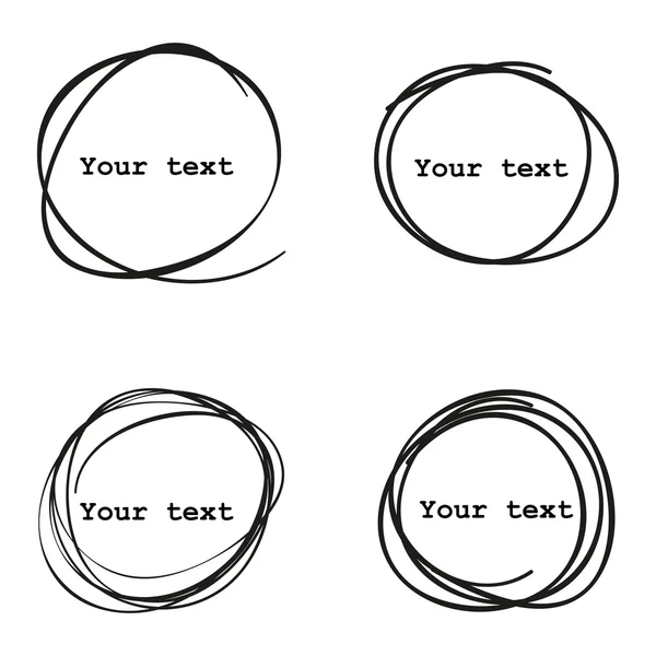 Conjunto de 4 Círculos de garabatos dibujados a mano, diseño de elementos vectoriales — Vector de stock