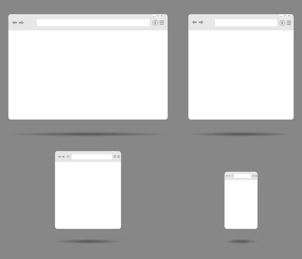 Conjunto de ventanas simples del navegador en un vector de fondo gris — Vector de stock