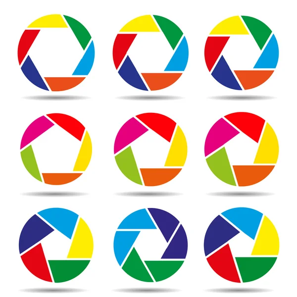 Iconos del obturador de la cámara vector colorido ilustración — Vector de stock
