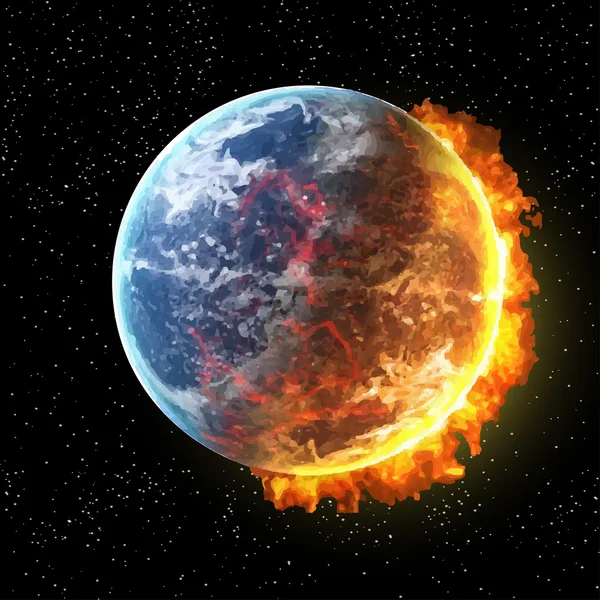 Vista della terra in fiamme dallo spazio con illustrazione vettoriale del fuoco, Elementi di questo vettore forniti dalla NASA — Vettoriale Stock