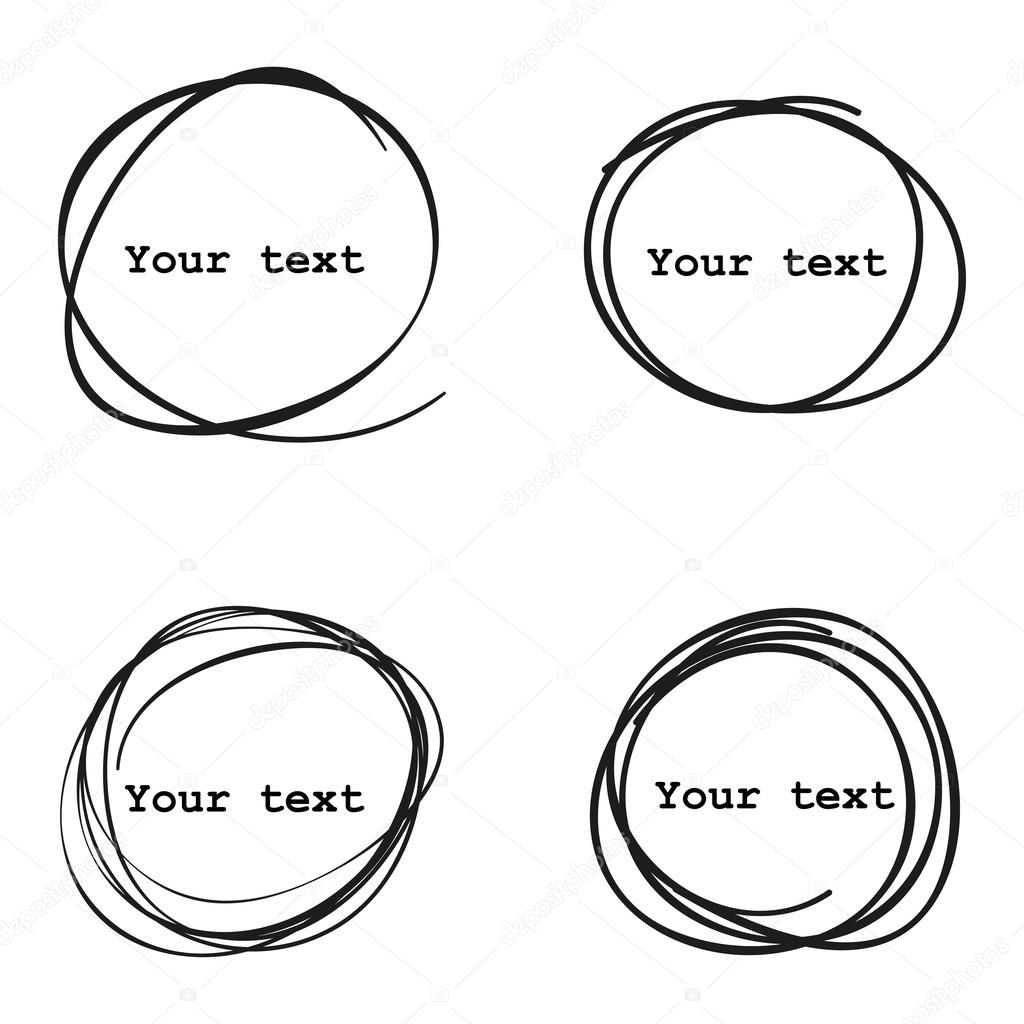 Set of 4 Hand Drawn Scribble Circles, vector elements design 