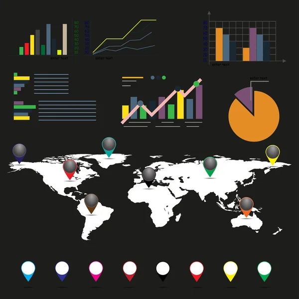 Terra ponteiros em um fundo preto infográficos — Vetor de Stock