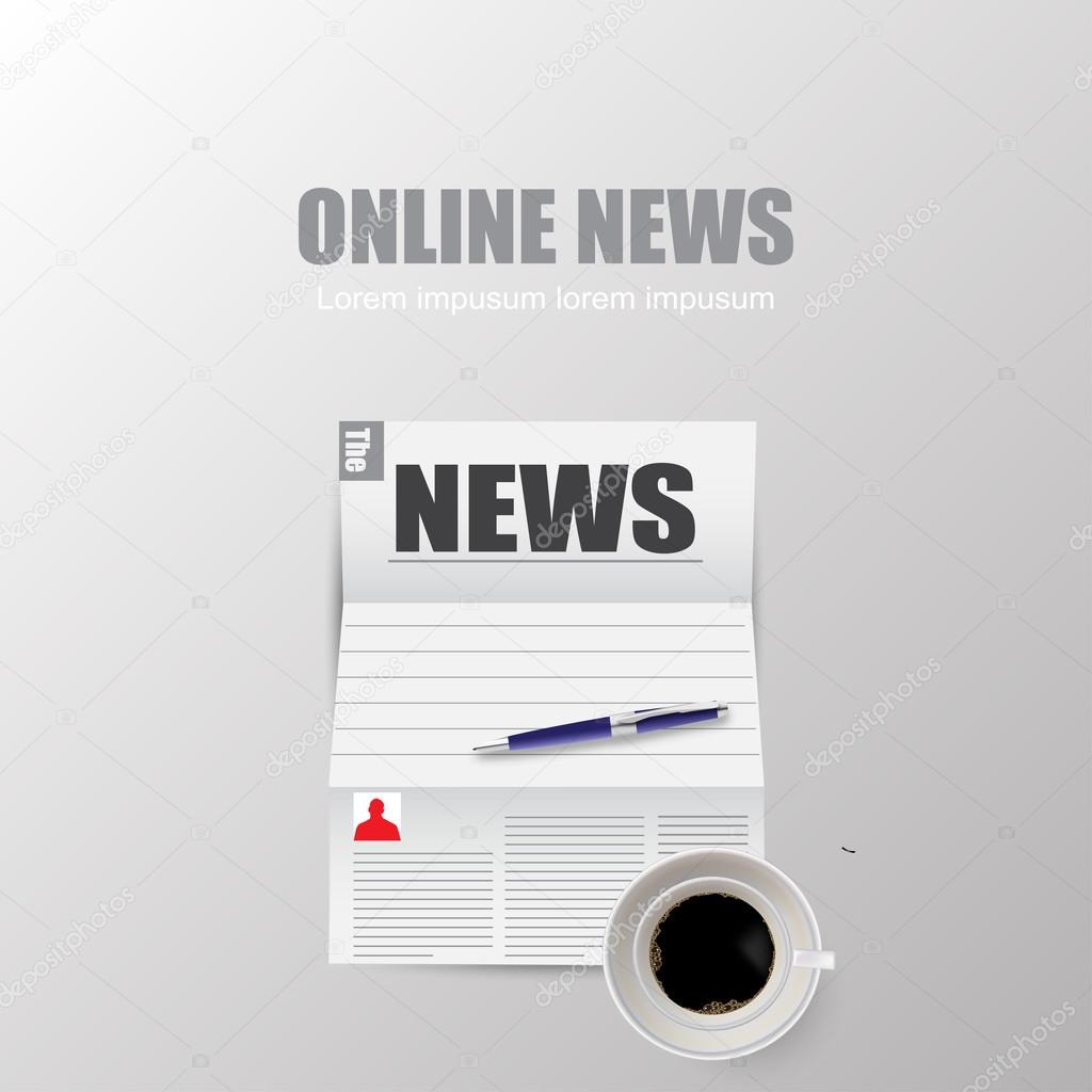 Online news with shadow on grey background
