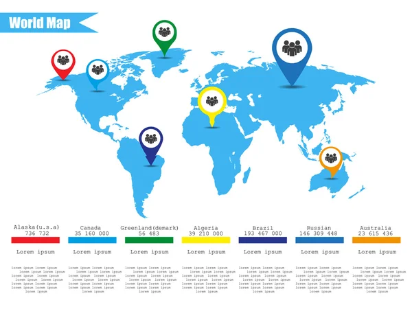 Colorido moderno infográfico mundo mapa Vector ilustrador — Vetor de Stock