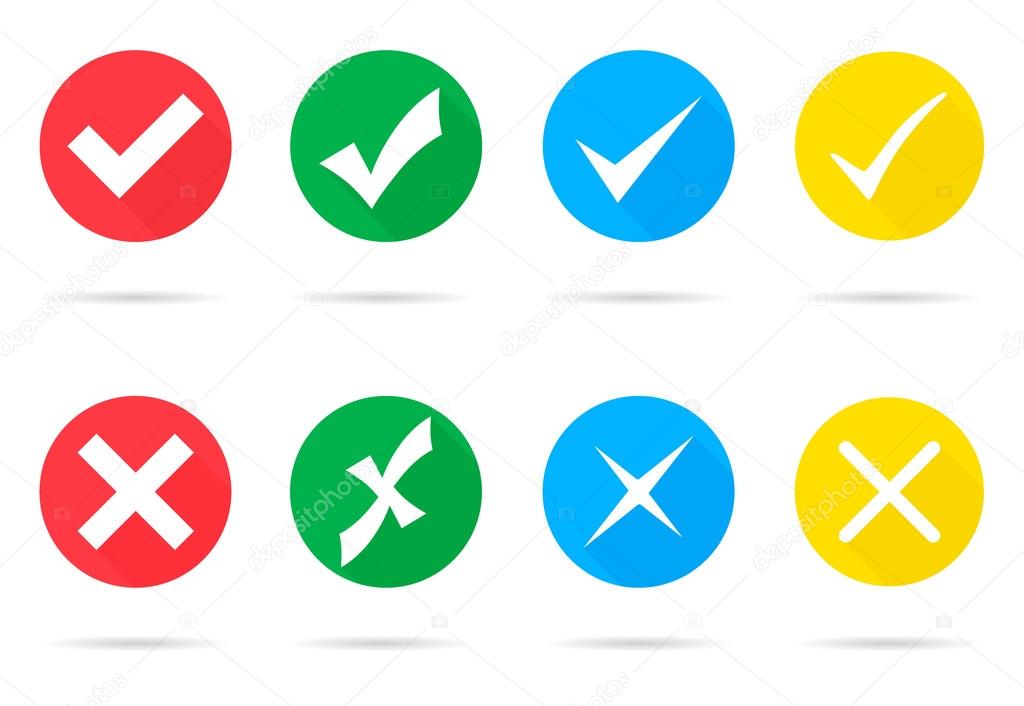 Set of different vector check marks and crosses