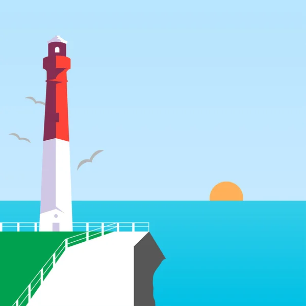 Latarnia morska w morze, słońce ilustracja — Wektor stockowy