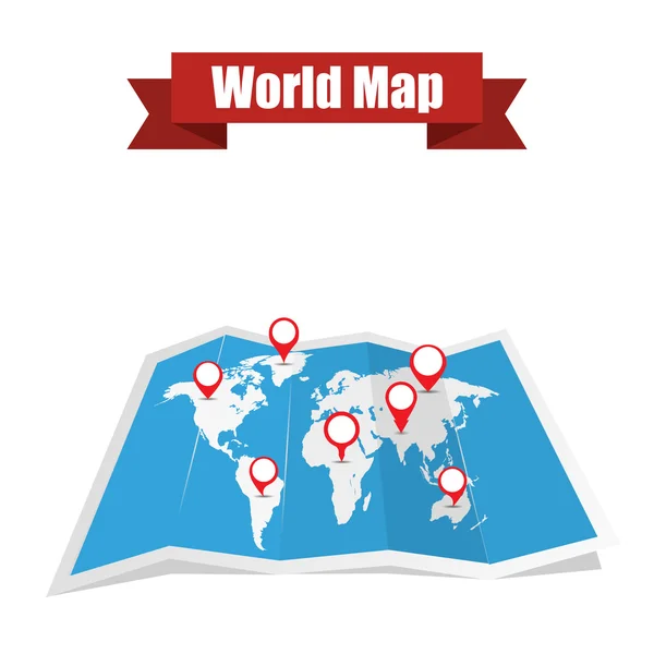 Mapa do mundo com sombra e ponteiros —  Vetores de Stock