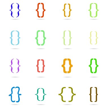 Curly colored bracket icon set clipart