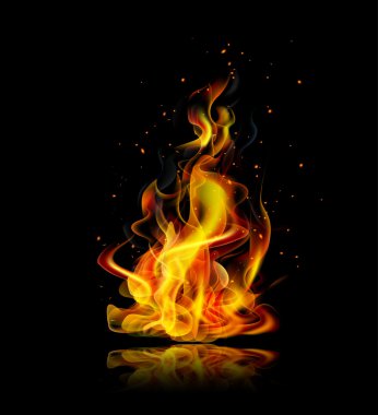 Siyah bir arka plan yansıması ile gerçekçi yangın