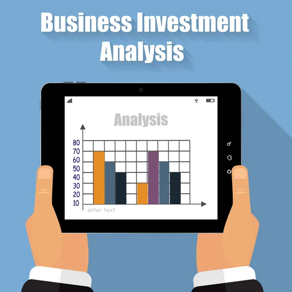 Illustratie bedrijfsanalyse tablet in zijn handen — Stockvector