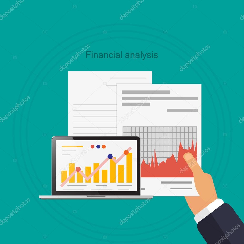 Financial analysis in hand documents laptop with the diagram