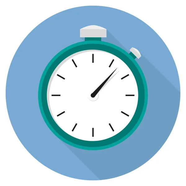 Stopwatch pictogram platte ontwerp lange schaduw blauwe cirkel — Stockvector