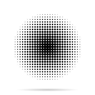 Halftone dots radial with shadow on white background