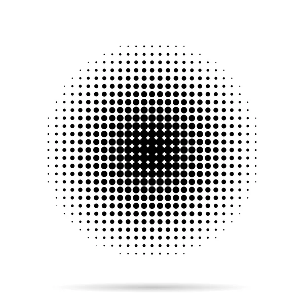 Halftone dots radial with shadow on white background — Stock Vector