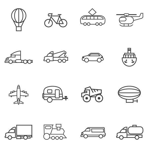 Set variety of transport lines on a white background
