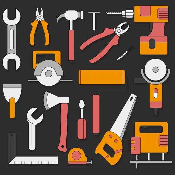 Hammer, pliers, and screwdriver, set of hand tools in cartoon style
