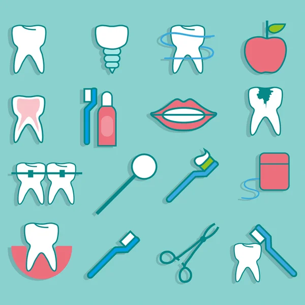 Set con objetos odontológicos en un estilo plano — Archivo Imágenes Vectoriales