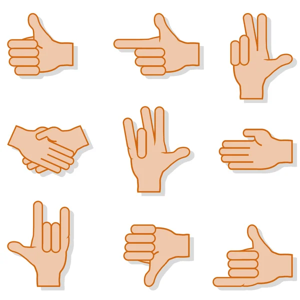 Set of gestures hands with shadow on a white background — Stock Vector