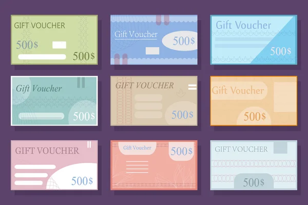 Conjunto com diferentes versões do voucher em estilo plano — Vetor de Stock