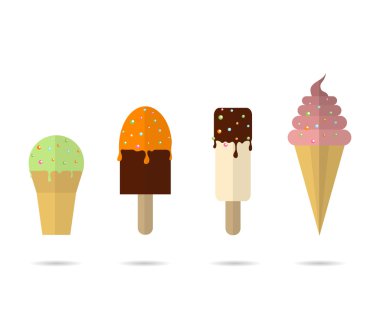 Dört farklı dondurmalar gölgeli arka plan beyaz