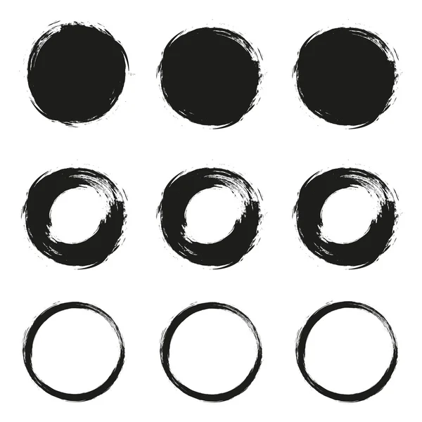 Ställa in grunge cirkel pensel på en vit bakgrund — Stock vektor