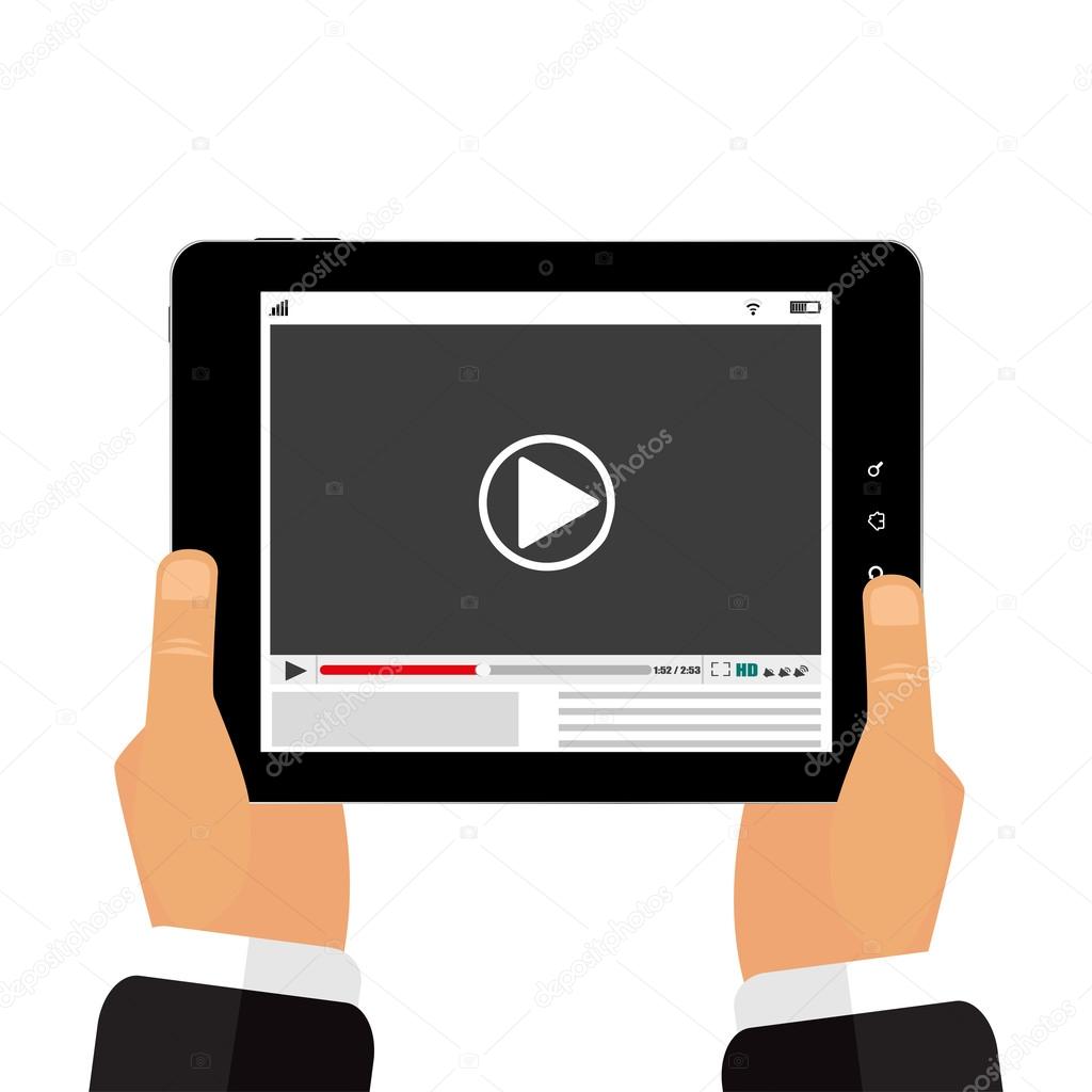 The tablet in the hands of a video player