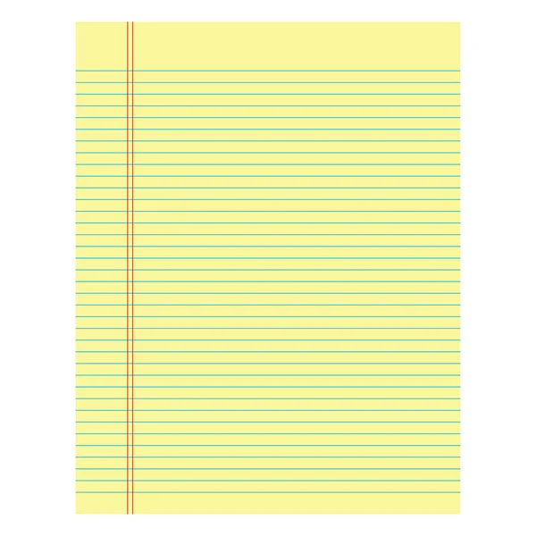 Notebook paper yellow colored on a white background — Stock Vector