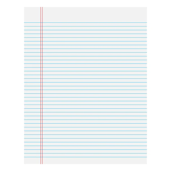 Papel de cuaderno con líneas sobre fondo blanco — Vector de stock