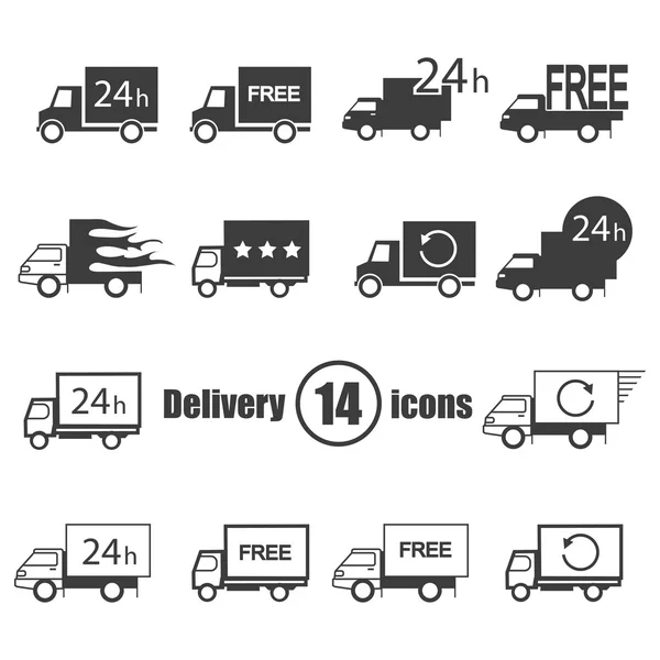 Entrega de transporte conjunto de 14 iconos en un estilo plano — Vector de stock