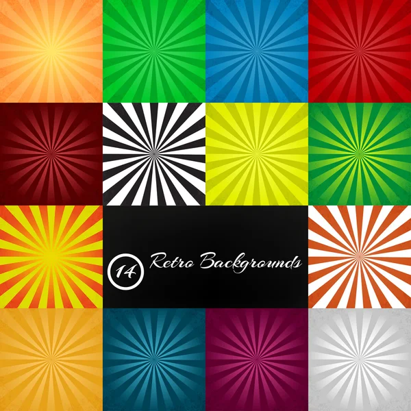 Set of 14 retro ray backgrounds stylish illustration — Stock Vector