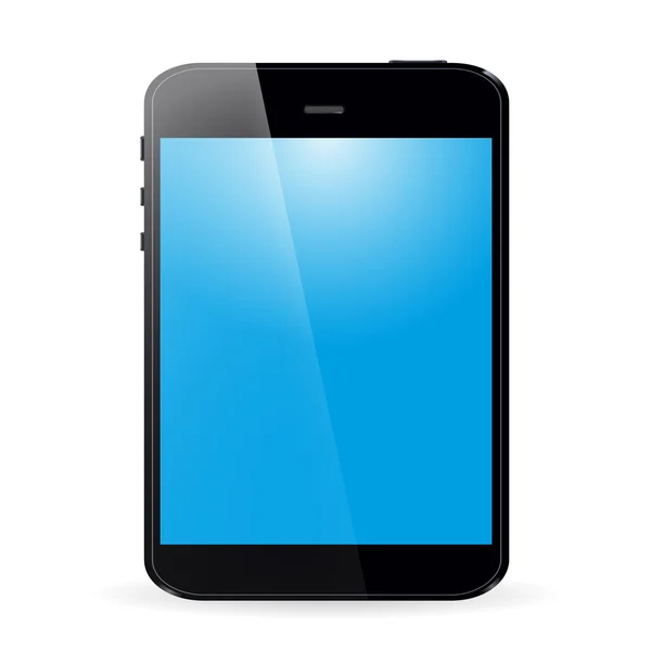 Tableta con pantalla azul y sombra sobre fondo blanco — Vector de stock
