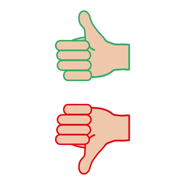 Pulgar hacia arriba con la mano sobre un fondo blanco — Vector de stock