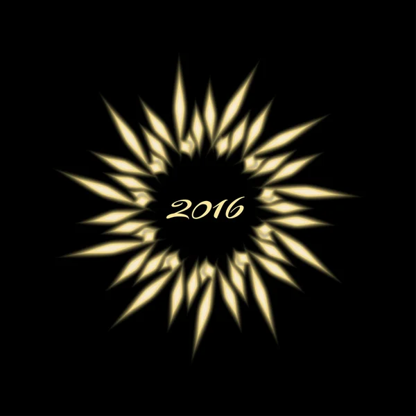 Новий рік 2016 на чорному тлі в золотому вінку — стоковий вектор