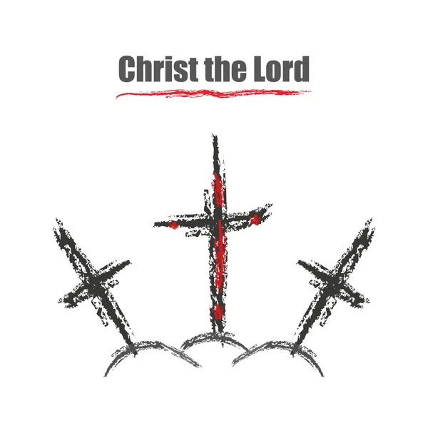 Tres cruces una en sangre de un Cristo el Señor — Vector de stock