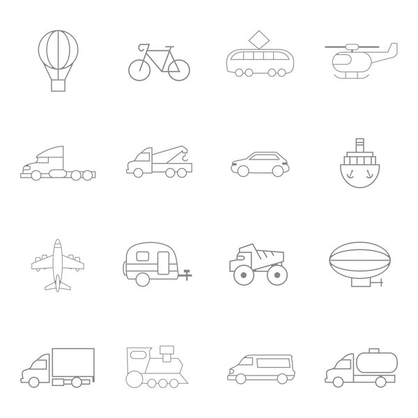 Transportation icons in lines style on a white background