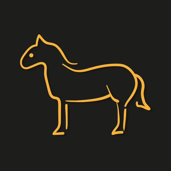 Ikona koně s kontury stínů na černém pozadí — Stockový vektor
