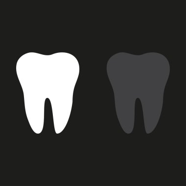 Bir siyah arka plan beyaz ve koyu logo üzerinde iki diş