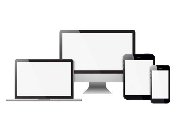 Set realistische Monitore Laptop Tablet und Telefon Vektor Illustration — Stockvektor