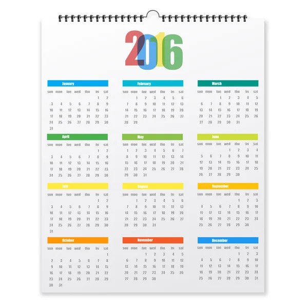 Календарь на 2016 год в стиле с тенью — стоковый вектор