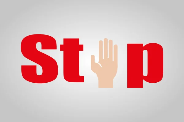 Stop con cartello a mano su sfondo grigio — Vettoriale Stock