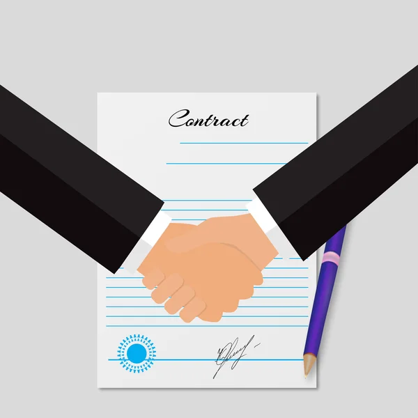 Illustration contracting with handshakes grey background — Stock Vector