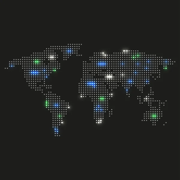 Карта мира на черном фоне светится — стоковый вектор