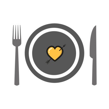 Beyaz zemin üzerinde bir çatal ile kalp logosu