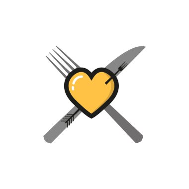 Beyaz zemin üzerinde bir çatal ile kalp logosu