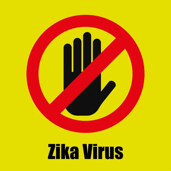 Ruka stopku na žluté pozadí Zika virus — Stockový vektor