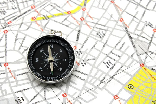 Metal Compass Map City — Stock Photo, Image